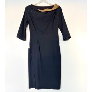 Independent NYC Designer Navy Dress Mustard Contrast Details USA‎ Made Small 2-4